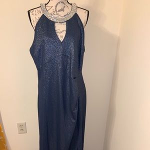 Marina plus size blue sparkle long evening gown